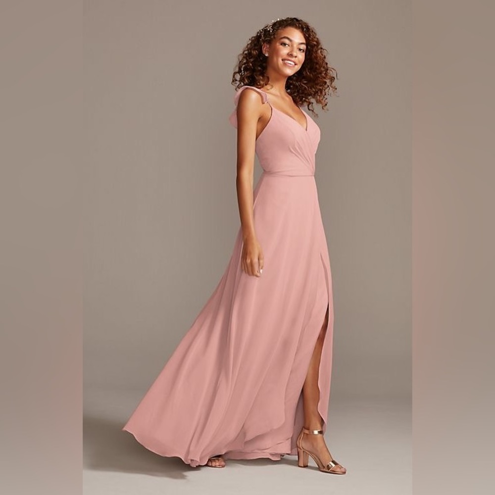 David’s Bridal Ruffle Spaghetti Strap Chiffon Bridesmaid Dress